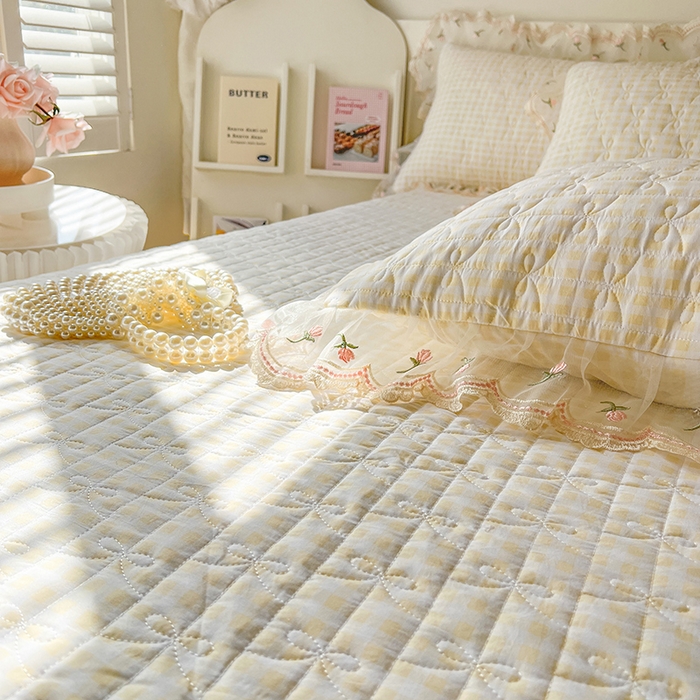 91家纺网 家纺一手货源 找家纺 网红馆 2025新款水洗棉印花床盖四件套 奶油格格