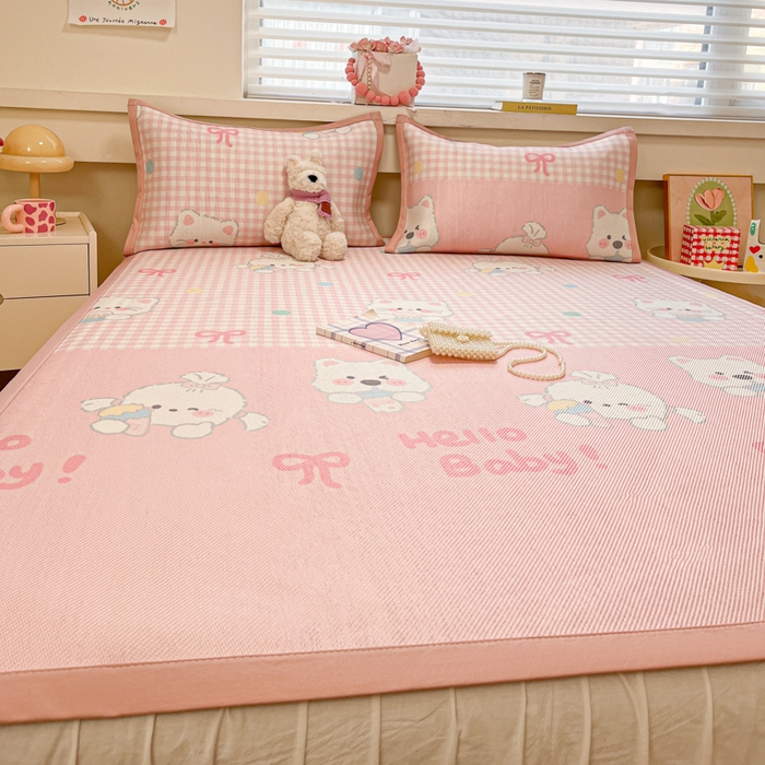 91家纺网 家纺一手货源 找家纺 慕澄家纺 2025新款小清新印花真冰藤系列凉席床席款 床席-格子奶芙芙