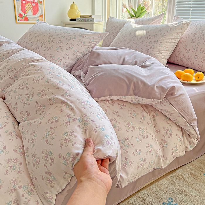 91家纺网 家纺一手货源 找家纺 2025新款水洗云朵糯糯棉简约风ins风小碎花被套床单款床笠款三四件套 花梦