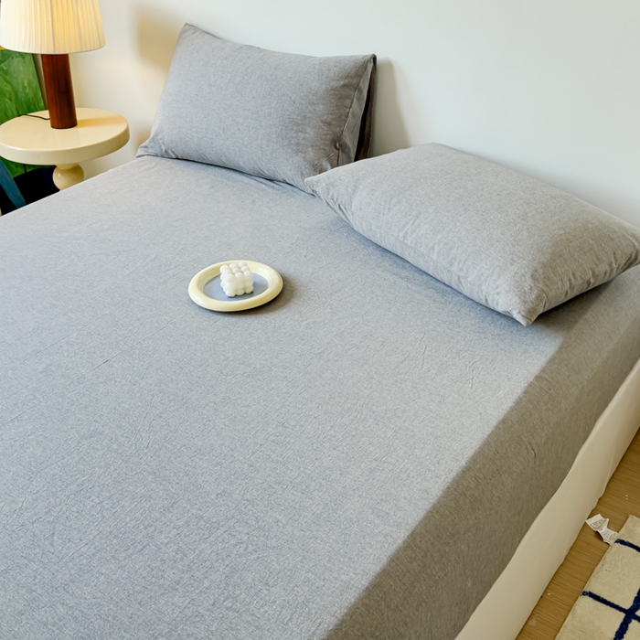 91家纺网 家纺一手货源 找家纺 2025新款全棉色织水洗棉床单床笠 青灰 床笠款