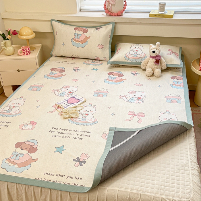 91家纺网 家纺一手货源 找家纺 慕澄家纺 2025新款小清新印花真冰藤系列凉席床席款 床席-游园会