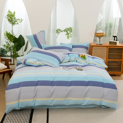 91家纺网 家纺一手货源 找家纺 喜四方 2025新款全棉色织水洗棉四件套 彩虹心情（兰）