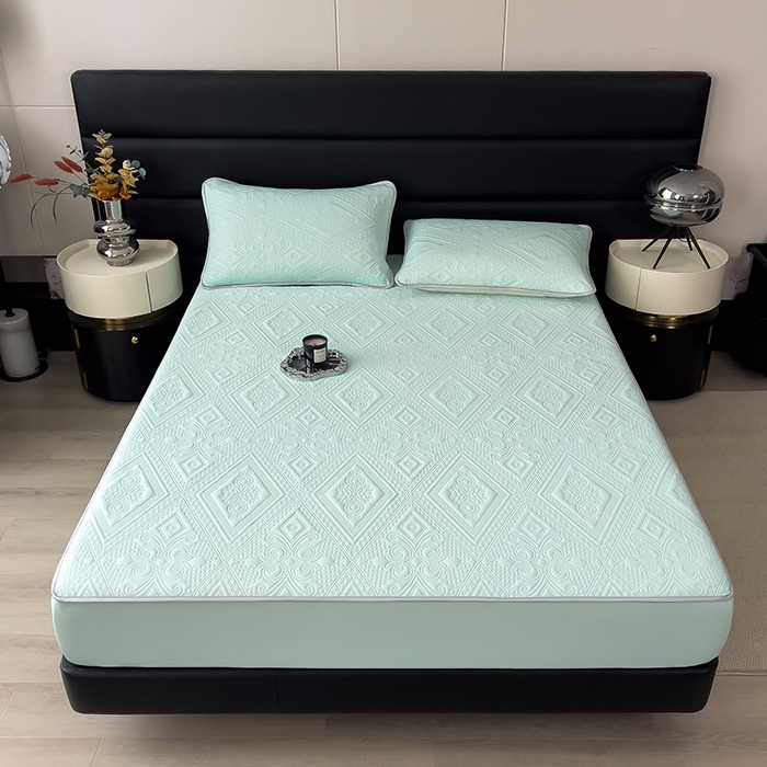 91家纺网 家纺一手货源 找家纺 世纪绒品 2025新款A类凉感压花单床笠单夏被 薄荷浅绿-单床笠