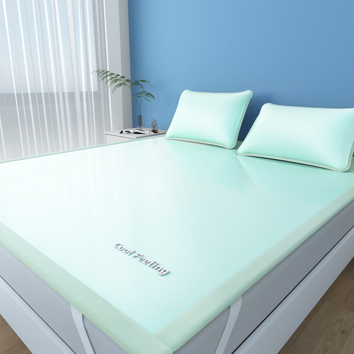 91家纺网 家纺一手货源 找家纺 2025新款云母冰川凉席床笠 云母冰川-绿（条席）