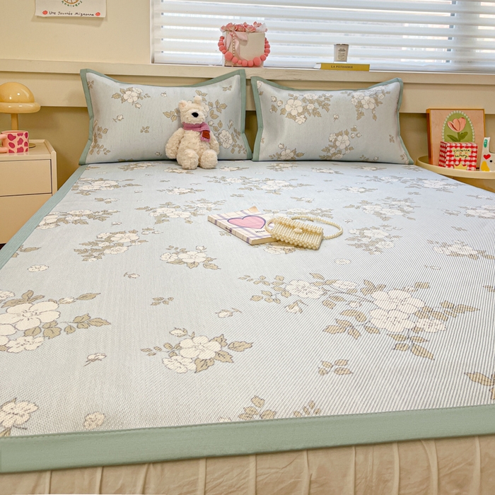 91家纺网 家纺一手货源 找家纺 慕澄家纺 2025新款小清新印花真冰藤系列凉席床席款 床席-缇蓝