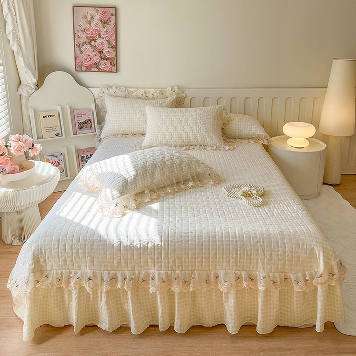 91家纺网 家纺一手货源 找家纺 网红馆 2025新款水洗棉印花床盖四件套 奶油格格