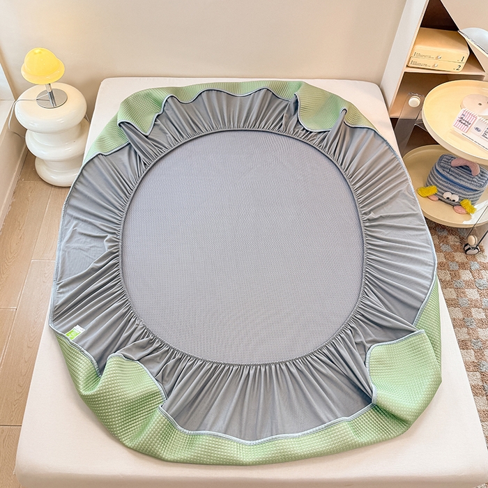 91家纺网 家纺一手货源 找家纺 金盛纺 2025新款冰豆豆凉席-床笠款 华夫格-绿