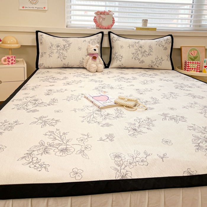 91家纺网 家纺一手货源 找家纺 慕澄家纺 2025新款小清新印花真冰藤系列凉席床席款 床席-花影