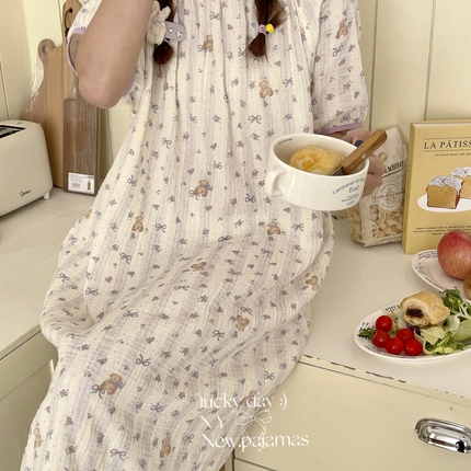 91家纺网 家纺一手货源 找家纺 （总）2025新款短袖绉布松紧裙家居服