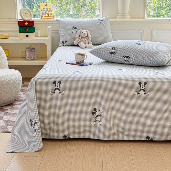 91家纺网 家纺一手货源 找家纺 2025新款全棉床单床笠 灰格米奇 床单款