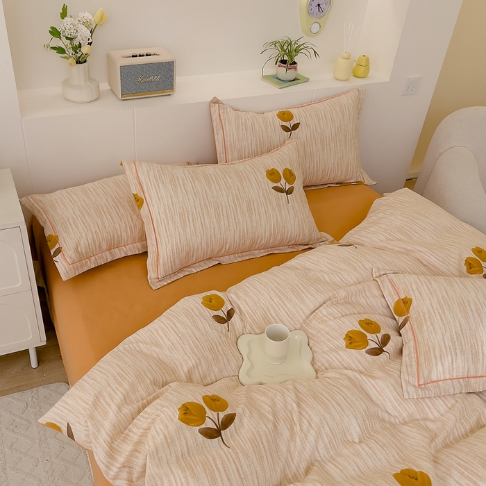 91家纺网 家纺一手货源 找家纺 优品阁 2024新款全棉磨毛四件套 多洛塔-咖