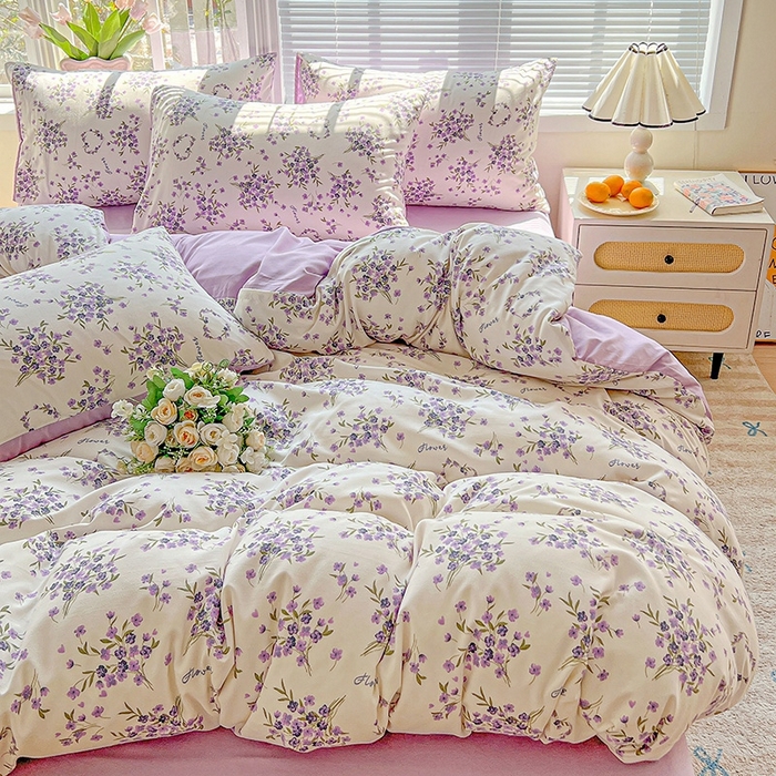 91家纺网 家纺一手货源 找家纺 （总）2025水洗棉双层纱简约风ins风小碎花被套床单款床笠款三四件套-单被套