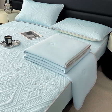 世纪绒品 2025新款A类凉感压花单床笠单夏被 云朵浅蓝-单夏被