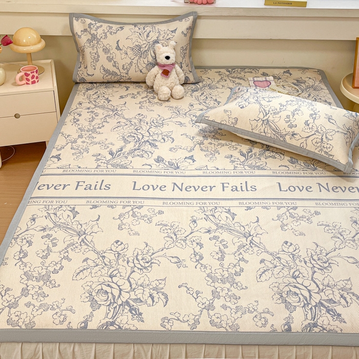 91家纺网 家纺一手货源 找家纺 慕澄家纺 2025新款小清新印花真冰藤系列凉席床席款 床席-洛克庄园