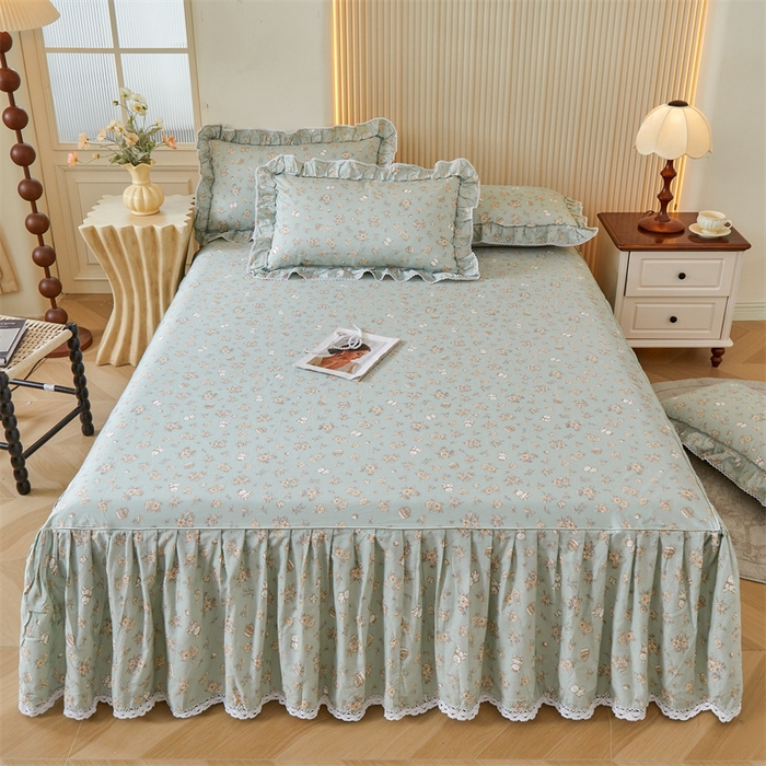 91家纺网 家纺一手货源 找家纺 2025新款韩版全棉公主风床裙单品 贝丽花都