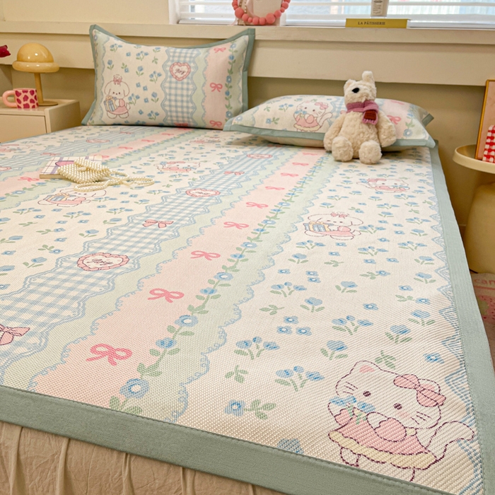 91家纺网 家纺一手货源 找家纺 慕澄家纺 2025新款小清新印花真冰藤系列凉席床席款 床席-蓝系宠儿