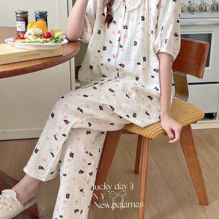 91家纺网 家纺一手货源 找家纺 （总）2025新款绉布蕾丝圆领开扣短长