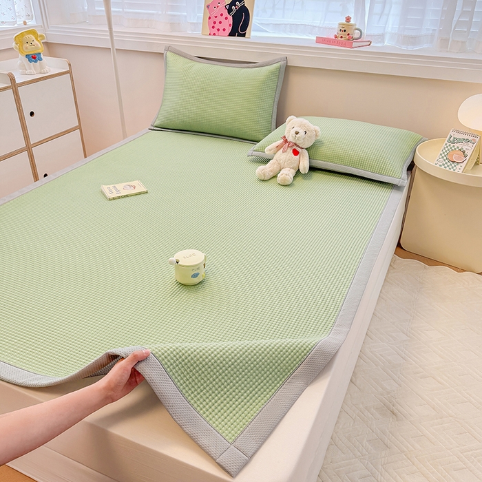 91家纺网 家纺一手货源 找家纺 金盛纺 2025新款冰豆豆凉席-床席款 华夫格-绿