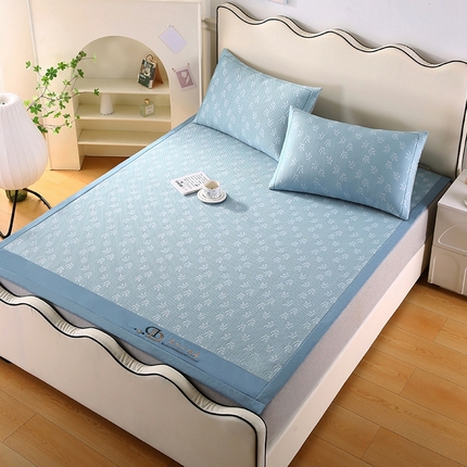 法莱妮 2025夏季新款A类真凉感丝提花加厚三明治冰豆豆凉席-叶韵系列  叶韵-蓝