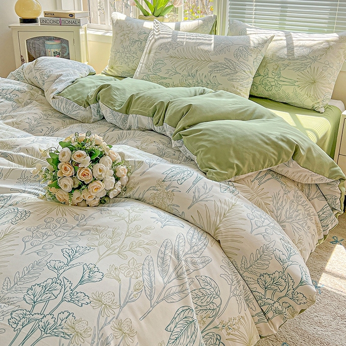 91家纺网 家纺一手货源 找家纺 2025水洗棉双层纱简约风ins风小碎花被套床单款床笠款三四件套-单被套 春晓