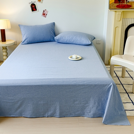2025新款全棉色织水洗棉床单床笠 天蓝 床单款