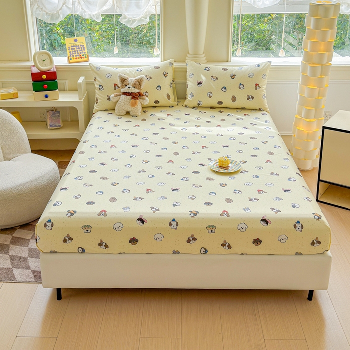 91家纺网 家纺一手货源 找家纺 2025新款全棉床单床笠 狗狗家族 床笠款