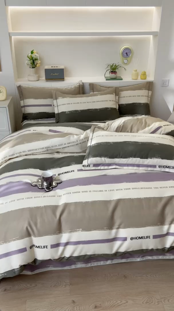 91家纺网 家纺一手货源 找家纺 优品阁 2024新款全棉磨毛四件套 畅想-灰