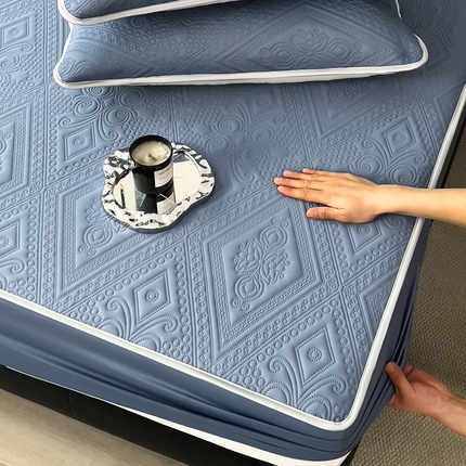 世纪绒品 2025新款A类凉感压花单床笠单夏被 深海蓝灰-单床笠