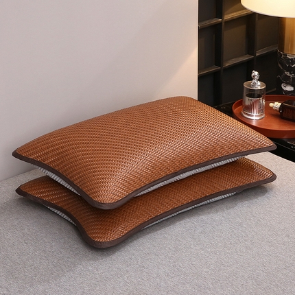 2025新款纯色冰藤全荞麦枕夏凉凉感枕芯冰丝冰藤枕头 纯色冰藤全荞麦枕-咖色 35*55cm