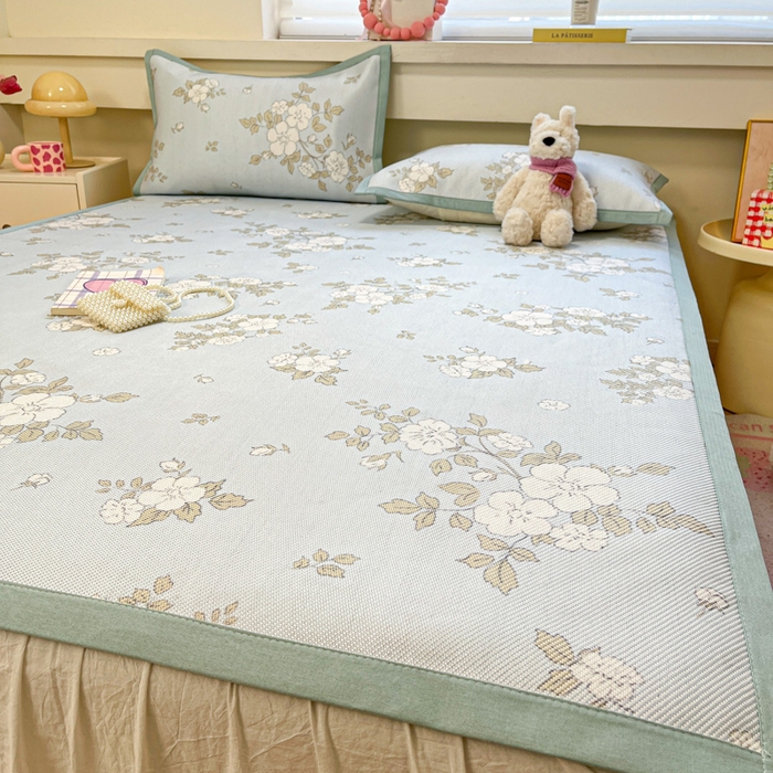 91家纺网 家纺一手货源 找家纺 慕澄家纺 2025新款小清新印花真冰藤系列凉席床席款 床席-缇蓝