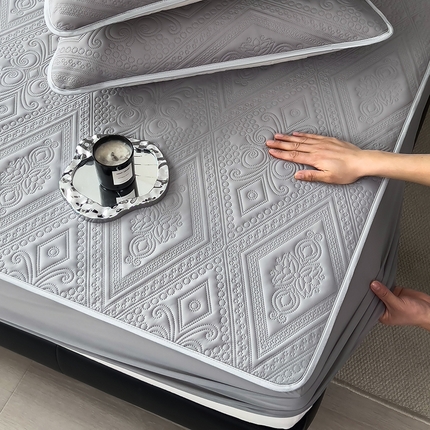 世纪绒品 2025新款A类凉感压花单床笠单夏被 竹影深灰-单床笠