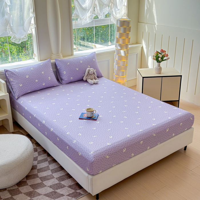 91家纺网 家纺一手货源 找家纺 2025新款全棉床单床笠 紫花猫 床笠款