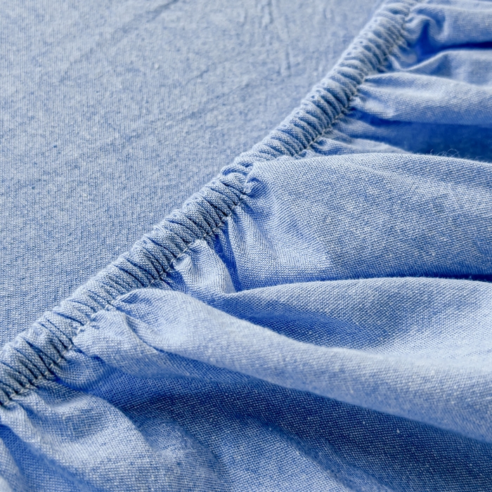 91家纺网 家纺一手货源 找家纺 2025新款全棉色织水洗棉床单床笠 天蓝 床笠款