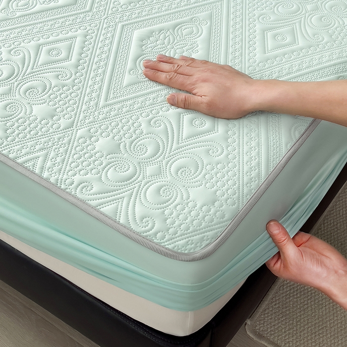 91家纺网 家纺一手货源 找家纺 世纪绒品 2025新款A类凉感压花单床笠单夏被 薄荷浅绿-单床笠