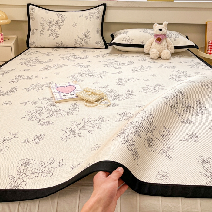 91家纺网 家纺一手货源 找家纺 慕澄家纺 2025新款小清新印花真冰藤系列凉席床席款 床席-花影