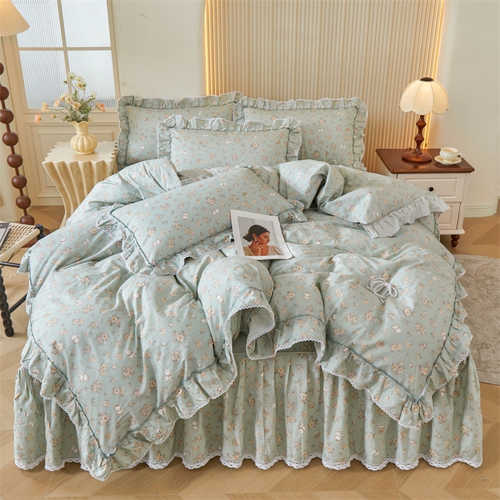 91家纺网 家纺一手货源 找家纺 2025新款韩版全棉公主风床裙单品 贝丽花都