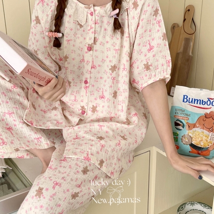 91家纺网 家纺一手货源 找家纺 （总）2025新款绉布蕾丝圆领开扣短长