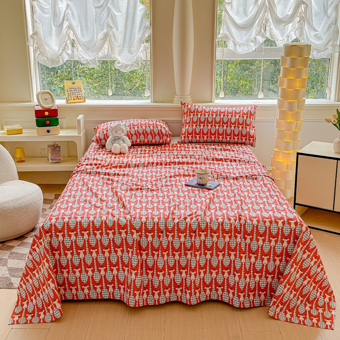 91家纺网 家纺一手货源 找家纺 2025新款全棉床单床笠 长颈鹿 床单款