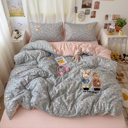 91家纺网 家纺一手货源 找家纺 乐童家纺 2025新款13370纯棉毛巾绣呆萌系列四件套第二波 最好的朋友