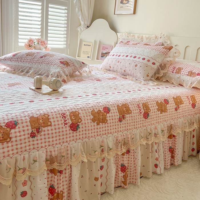 91家纺网 家纺一手货源 找家纺 网红馆 2025新款水洗棉印花床盖四件套 花花熊