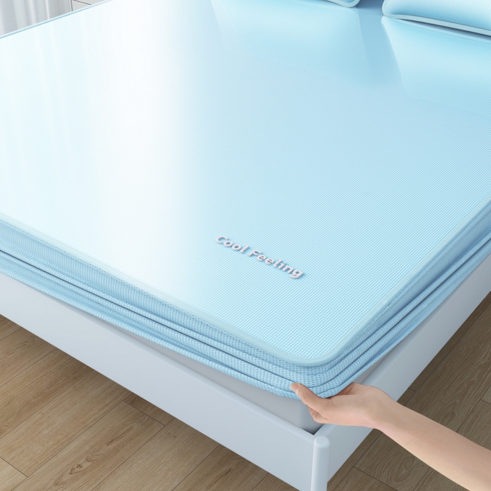 91家纺网 家纺一手货源 找家纺 2025新款云母冰川凉席床笠 云母冰川-蓝（床笠）