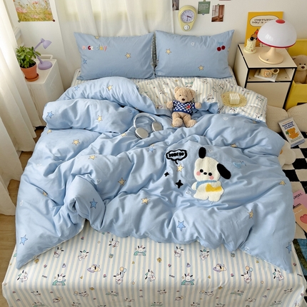 91家纺网 家纺一手货源 找家纺 乐童家纺 2025新款13370纯棉毛巾绣呆萌系列四件套第二波 帕恰小狗