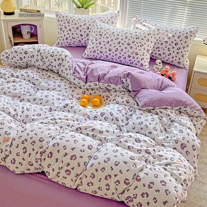 91家纺网 家纺一手货源 找家纺 2025水洗棉双层纱简约风ins风小碎花被套床单款床笠款三四件套-单被套 么么哒