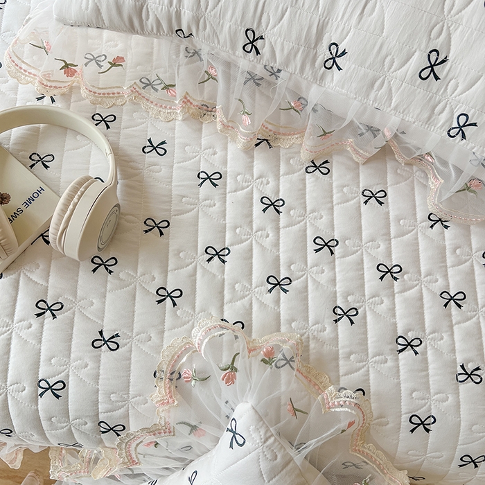 91家纺网 家纺一手货源 找家纺 网红馆 2025新款水洗棉印花床盖四件套 蝴蝶结