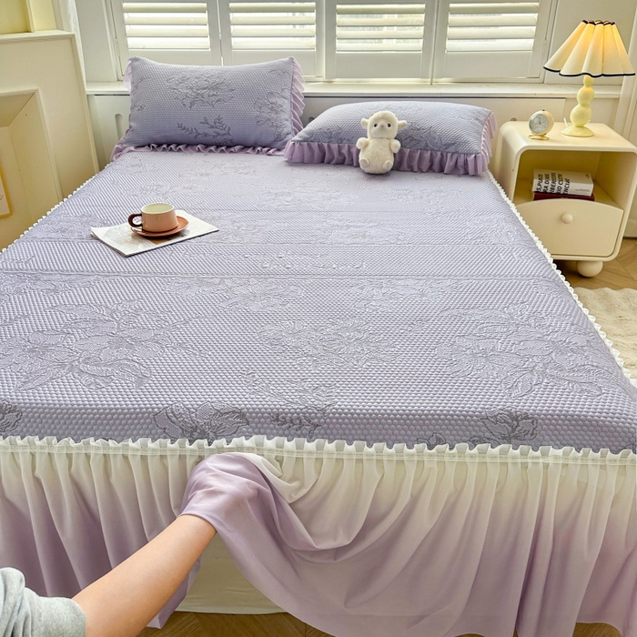 91家纺网 家纺一手货源 找家纺 2025新款冰豆豆凉感床裙凉席席子-花之恋系列冰豆豆床裙凉席-花之恋系列 花之恋-紫色