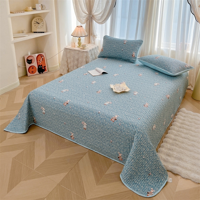 91家纺网 家纺一手货源 找家纺 恒爱 2025新款全棉印花单床盖 公主兔-蓝