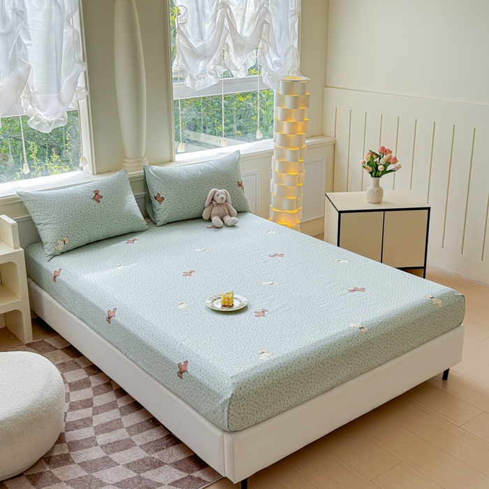 91家纺网 家纺一手货源 找家纺 2025新款全棉床单床笠 点点小狗 床笠款