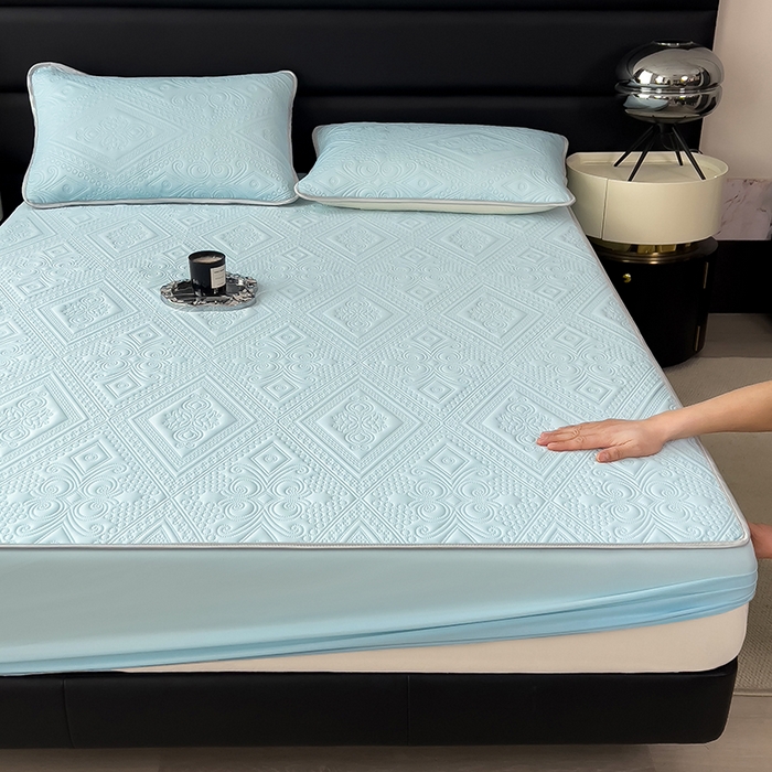 91家纺网 家纺一手货源 找家纺 世纪绒品 2025新款A类凉感压花单床笠单夏被 云朵浅蓝-单床笠