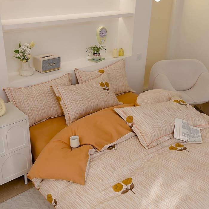 91家纺网 家纺一手货源 找家纺 优品阁 2024新款全棉磨毛四件套 多洛塔-咖