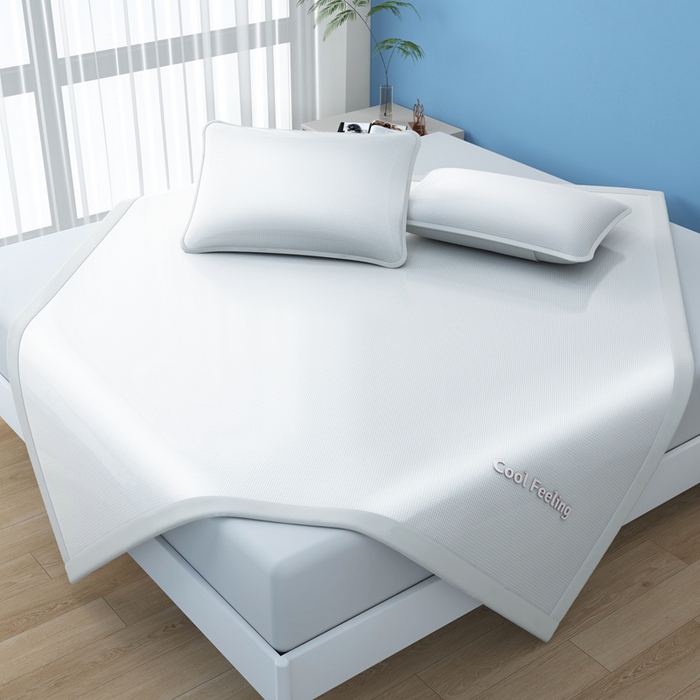 91家纺网 家纺一手货源 找家纺 2025新款云母冰川凉席床笠 云母冰川-灰（条席）